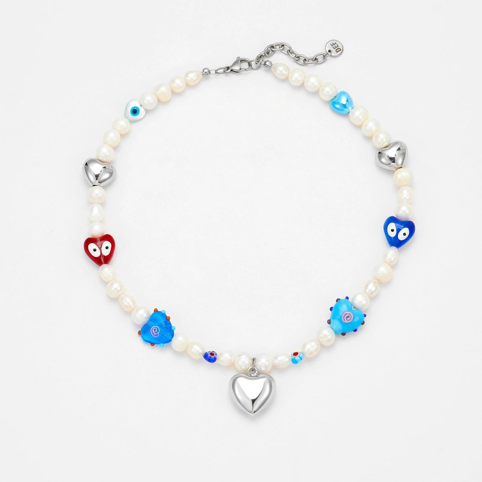 TOO MANY HEARTS PEARL CHOKER - Disco Eros Finos -Handmade jewelry pearls crystal gems rings and chains