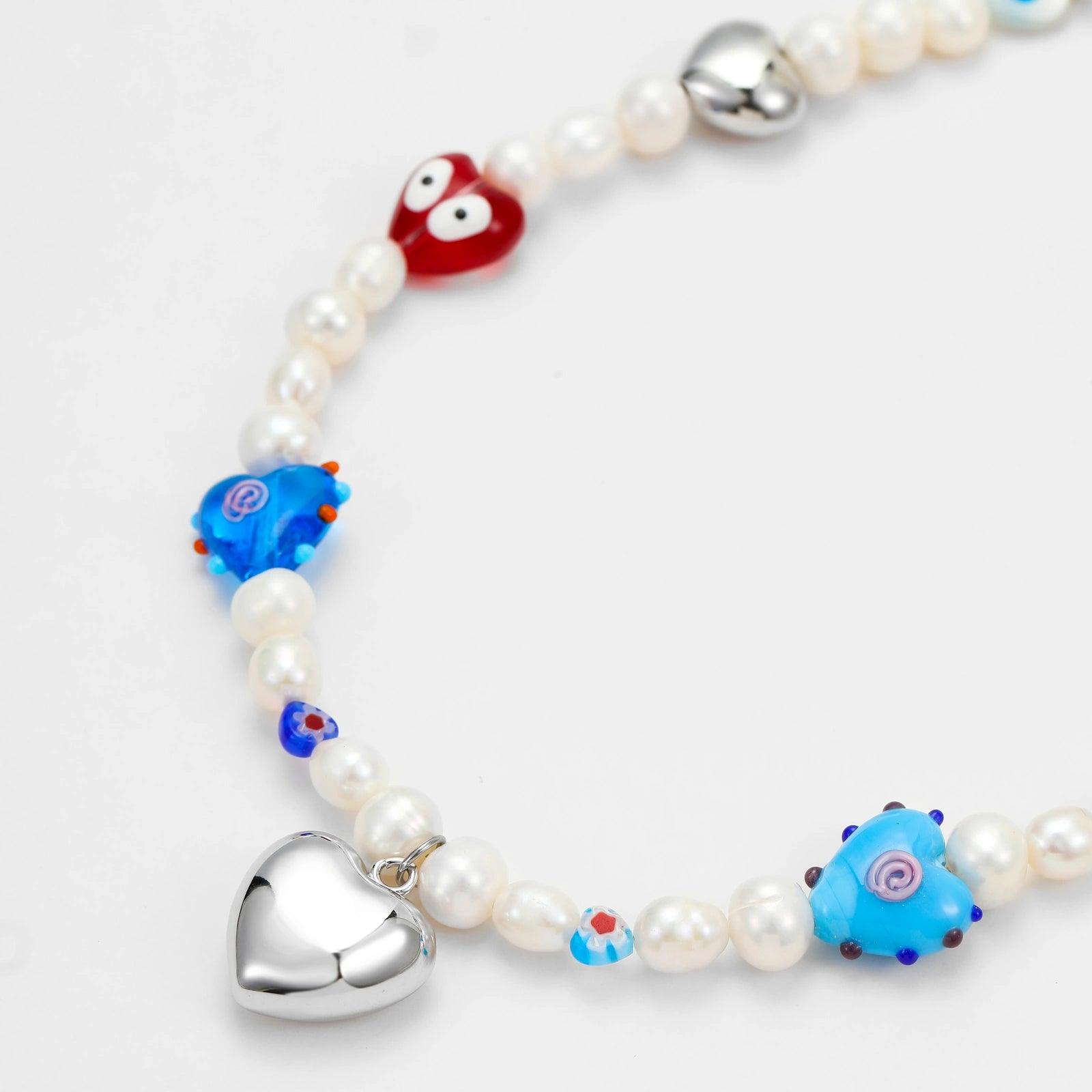 TOO MANY HEARTS PEARL CHOKER - Disco Eros Finos -Handmade jewelry pearls crystal gems rings and chains