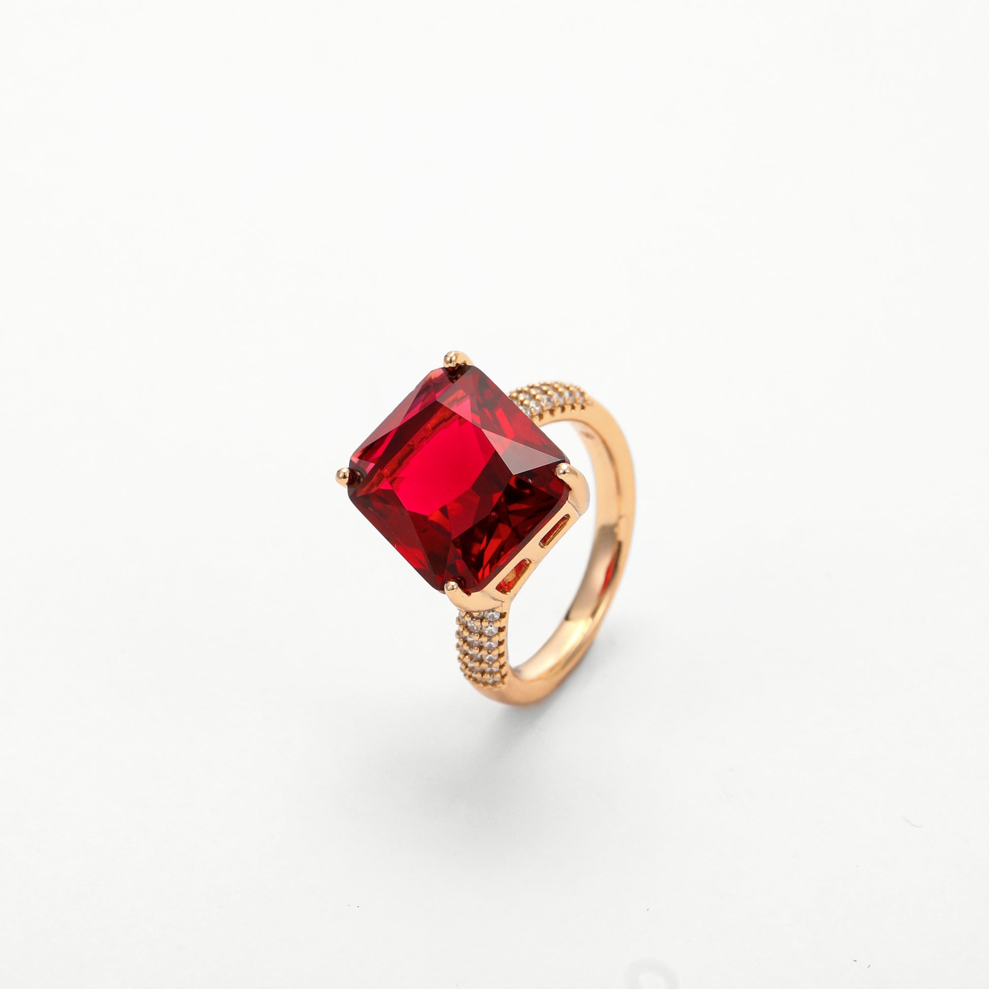 Carly Asymmetric Gemstone Ring - Disco Eros Finos aka DEF Jewelry- luxury cubic zirconia ring (ruby)