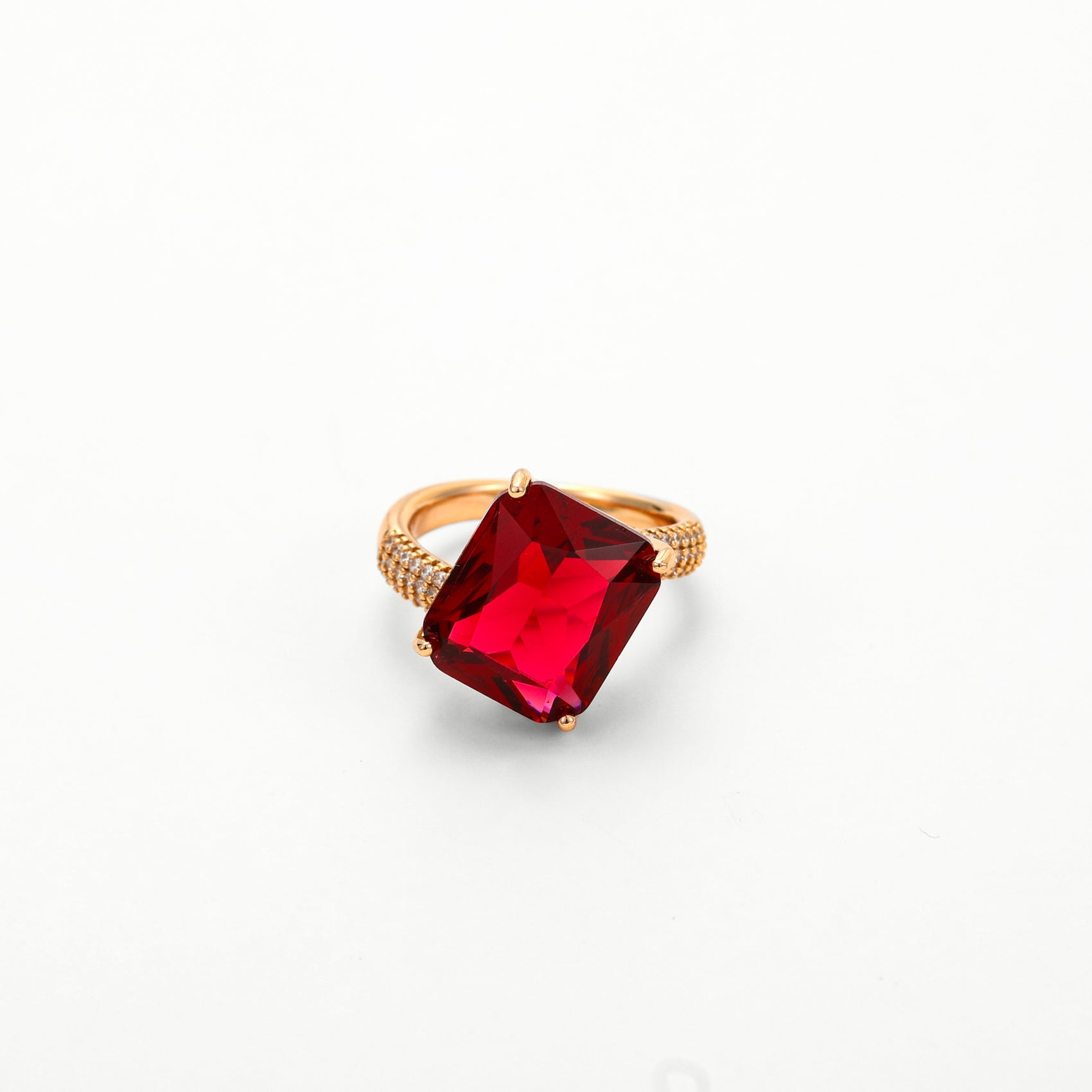 Carly Asymmetric Gemstone Ring - Disco Eros Finos aka DEF Jewelry- luxury cubic zirconia ring (ruby)
