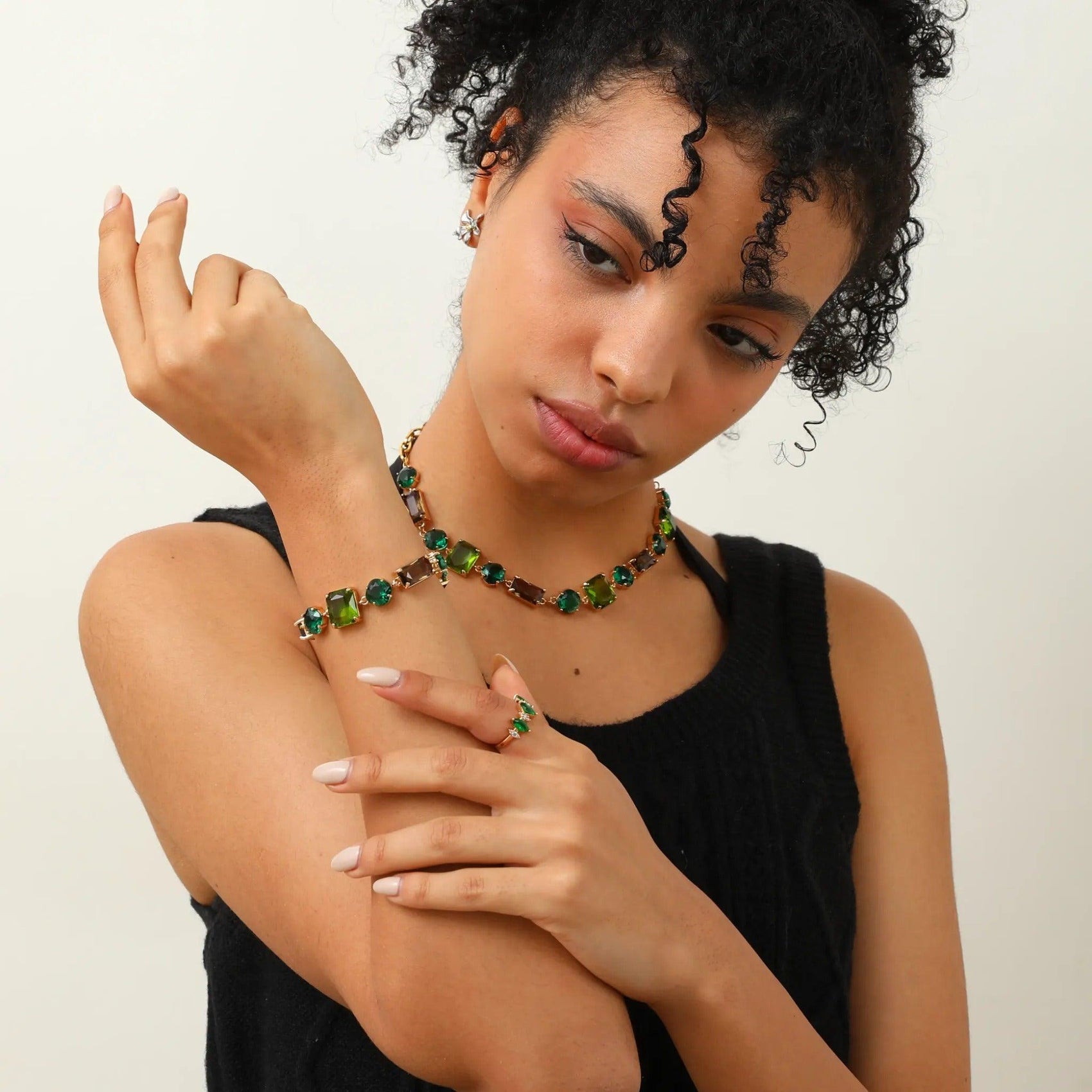 JAMMING JAMMING CRYSTAL BRACELET - Disco Eros Finos -Handmade jewelry pearls crystal gems rings and chains (matcha)