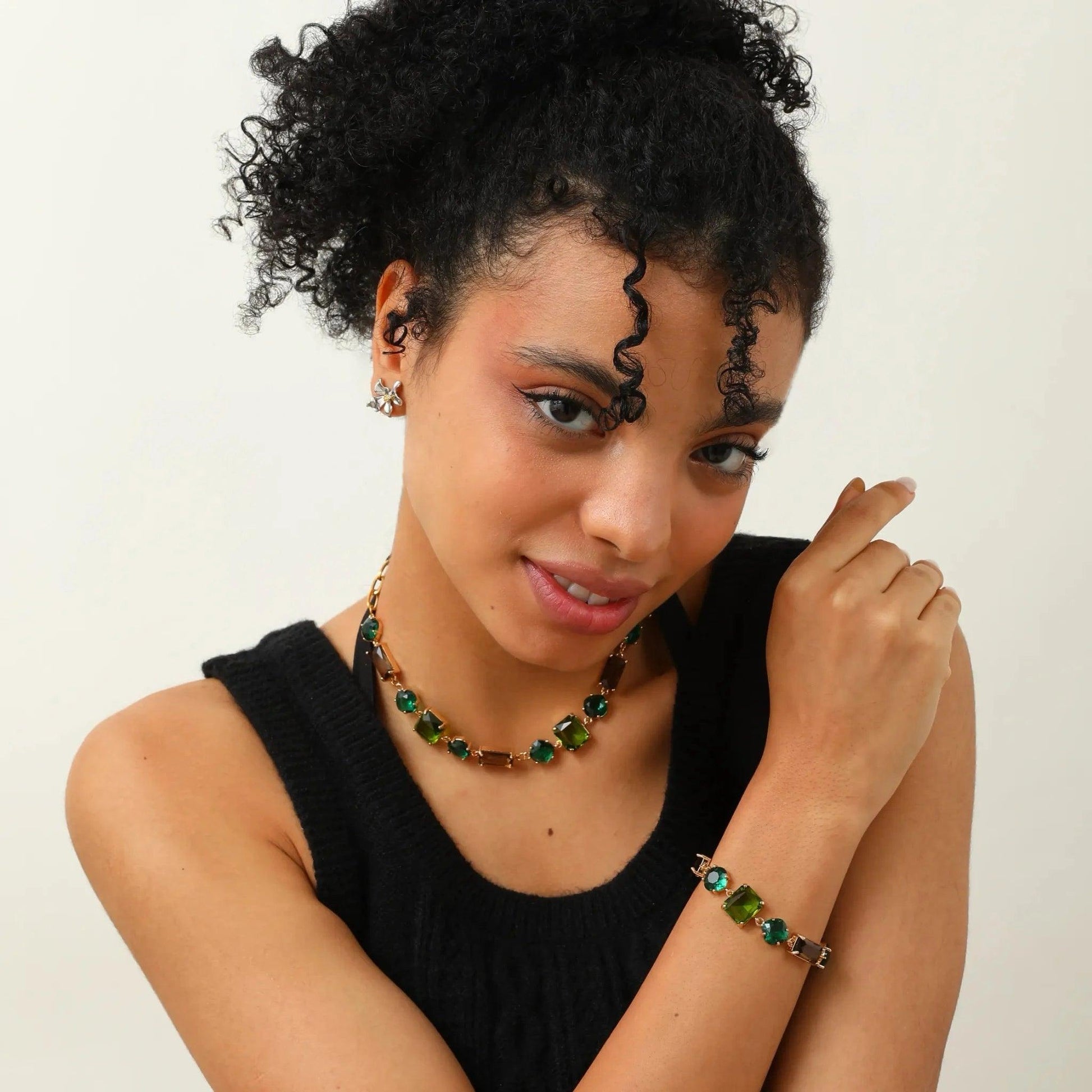 JAMMING JAMMING CRYSTAL CHOCKER NECKLACE - Disco Eros Finos -Handmade jewelry pearls crystal gems rings and chains (matcha)