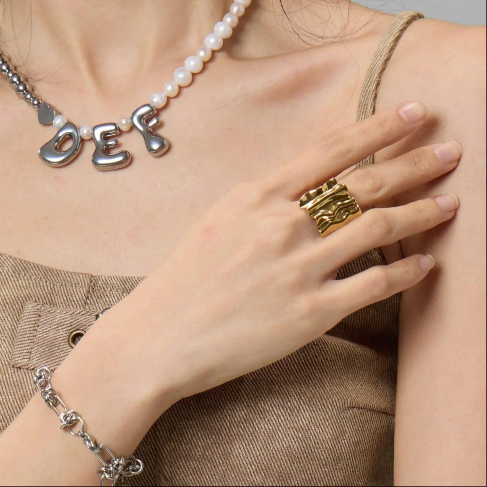 CRUMPLED LSD OPEN RING - Disco Eros Finos -Handmade jewelry pearls crystal gems rings and chains