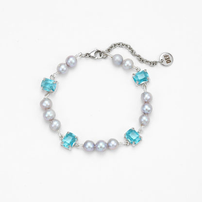 PIECES OF OCEAN AND SILVER PEARL BRACELET - Disco Eros Finos -Handmade jewelry pearls crystal gems rings and chains (Pacific)