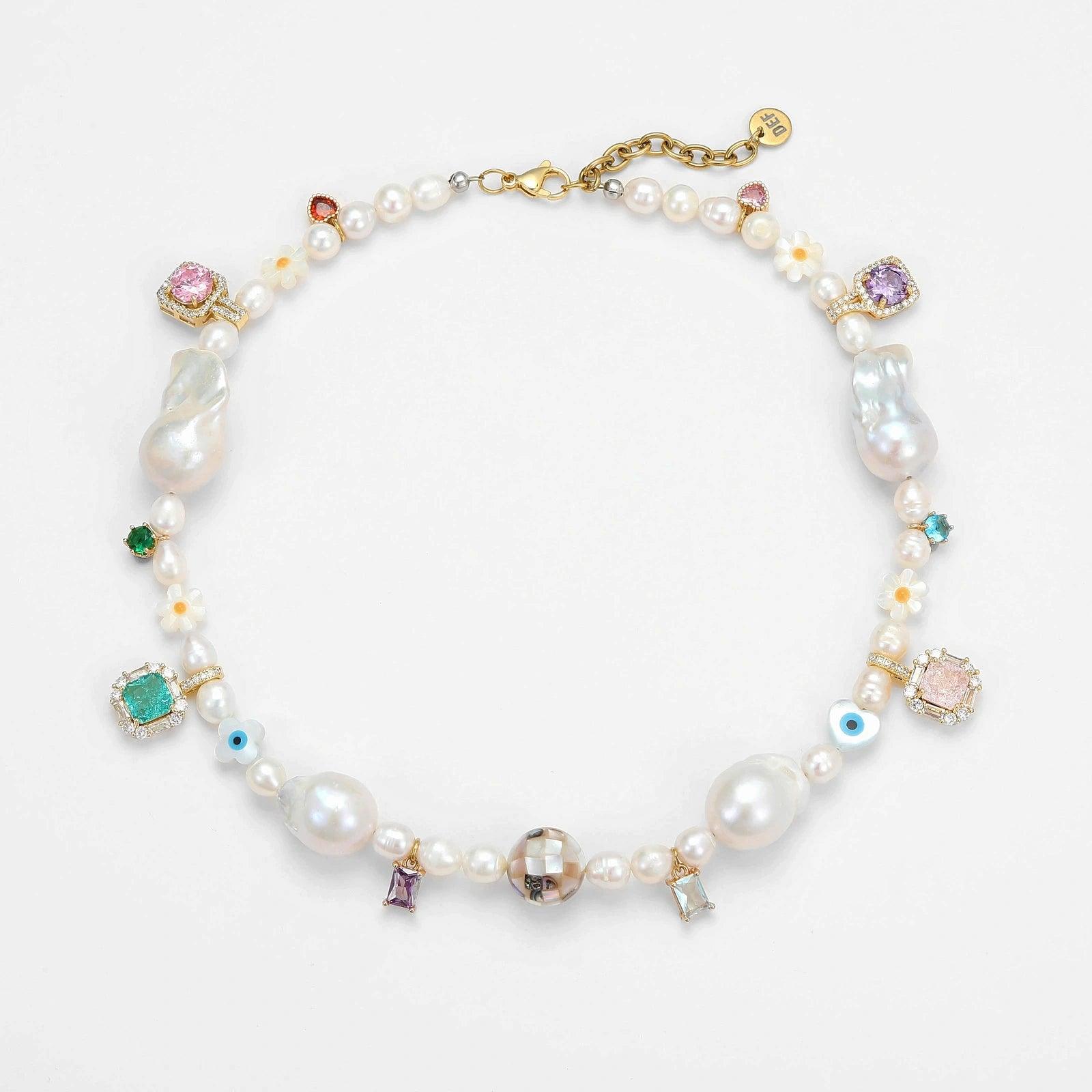 RHYTHM OF THE NIGHT PEARL AND GEM CHOKER - Disco Eros Finos -Handmade jewelry pearls crystal gems rings and chains