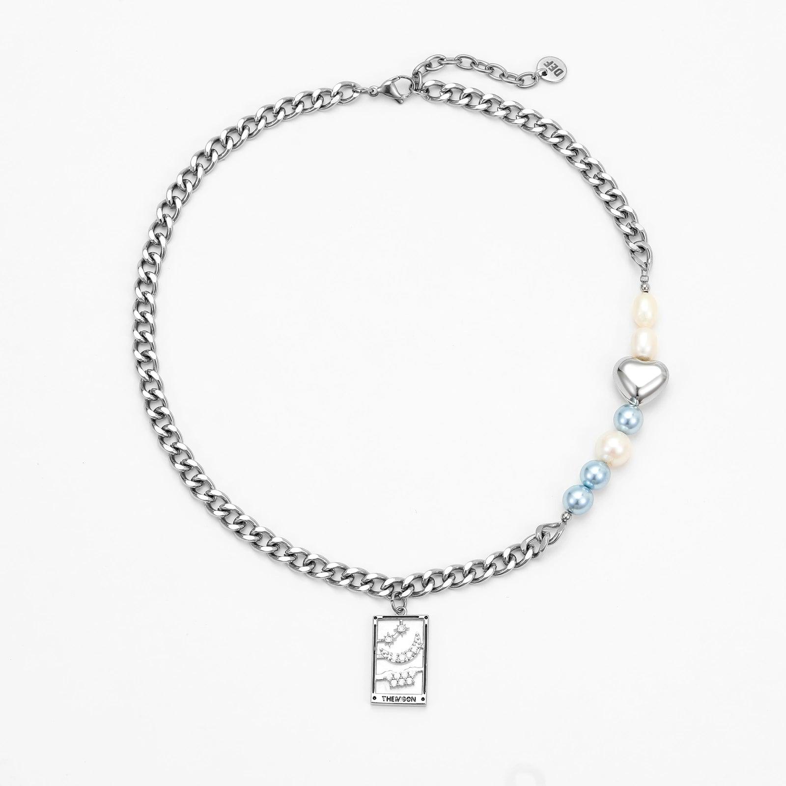 SHOOT FOR THE MOON, LAND AMONG THE STARS NECKLACE - Disco Eros Finos -Handmade jewelry pearls crystal gems rings and chains (Moon)