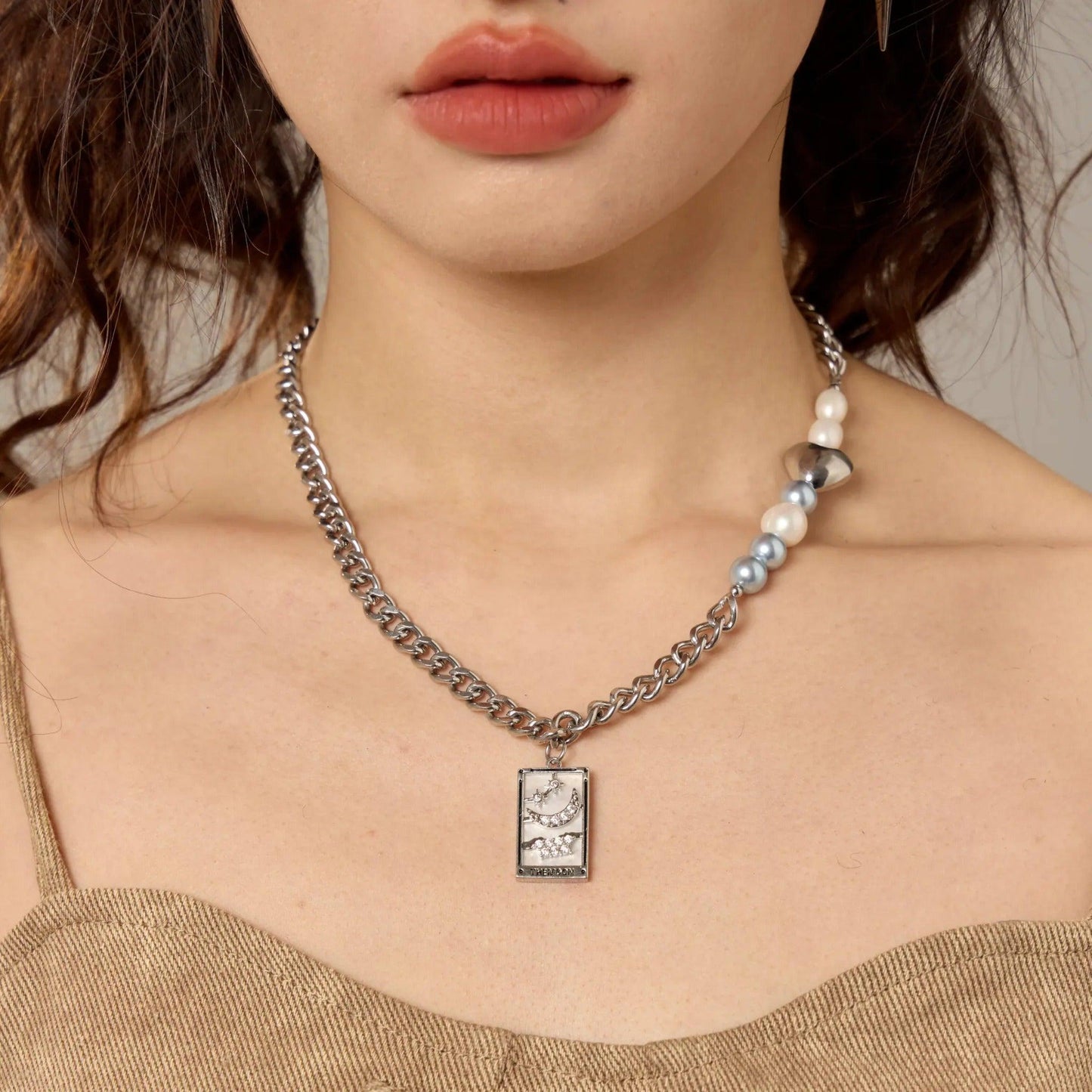 SHOOT FOR THE MOON, LAND AMONG THE STARS NECKLACE - Disco Eros Finos -Handmade jewelry pearls crystal gems rings and chains (Moon)