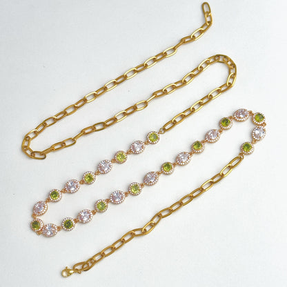Versatile Gold Crystal Body Chain – Multi-Way Layering Jewelry by Disco Eros Finos aka DEF Jewelry (green)