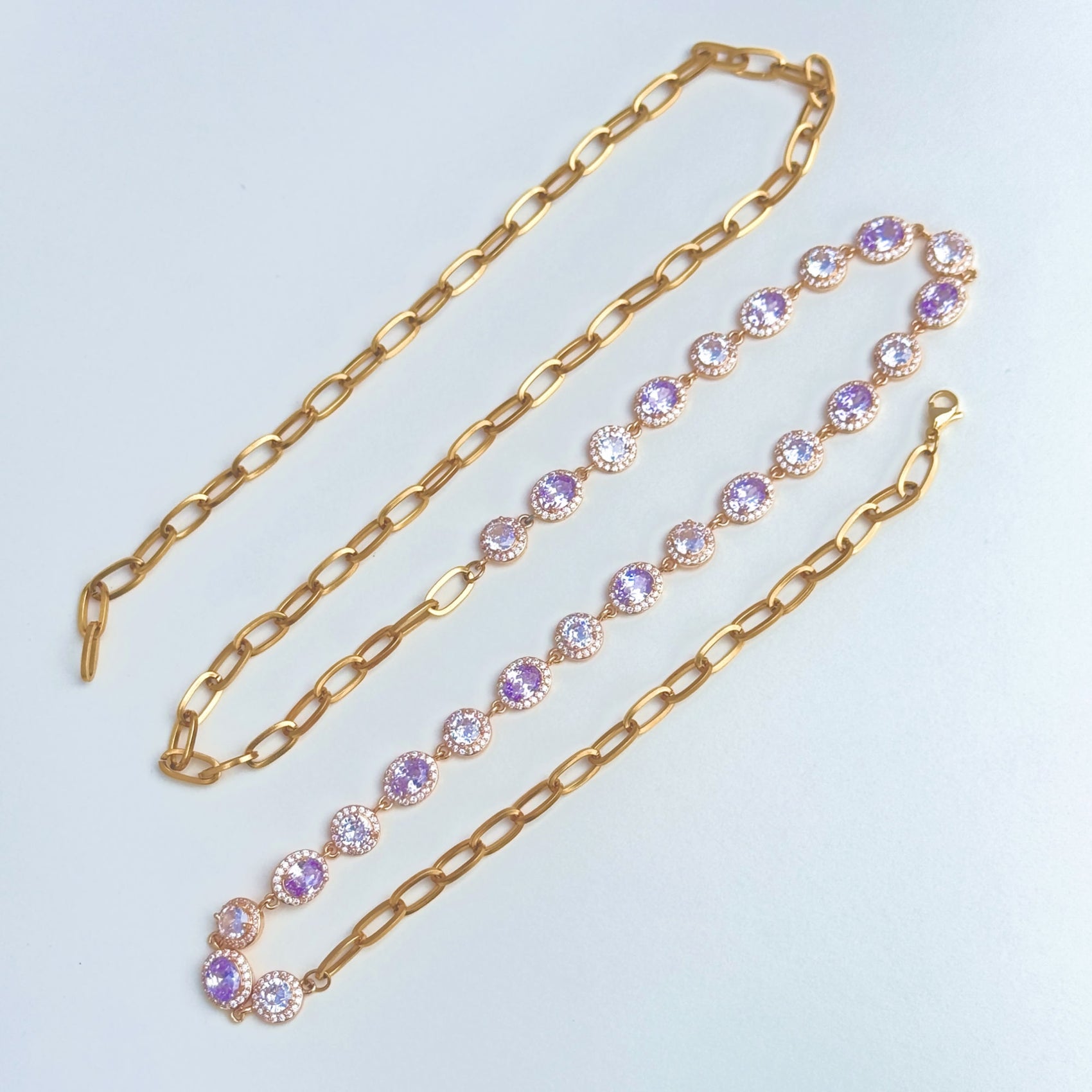 Adjustable Gold Crystal Body Chain – Multi-Way Layering Jewelry by Disco Eros Finos aka DEF Jewelry (purple)