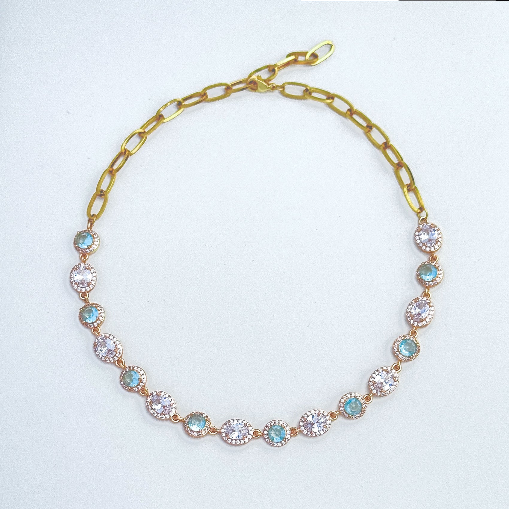 Sparkling Water Lillies multi gems choker Necklace - Disco Eros Finos aka DEF Jewelry - Eternity necklace (blue)