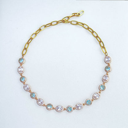 Sparkling Water Lillies multi gems choker Necklace - Disco Eros Finos aka DEF Jewelry - Eternity necklace (blue)