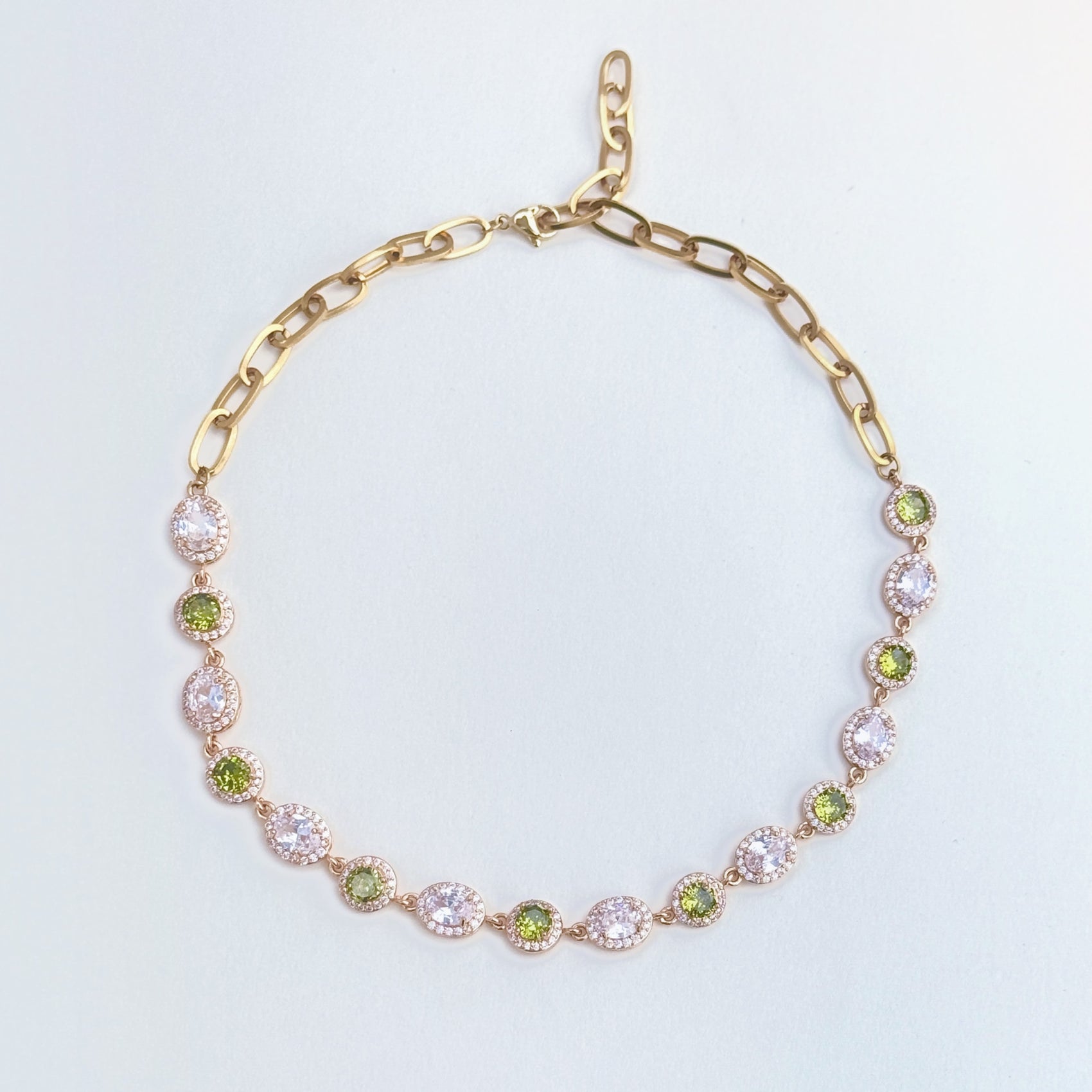 Sparkling Water Lillies multi gems choker Necklace - Disco Eros Finos aka DEF Jewelry - Eternity necklace (green)