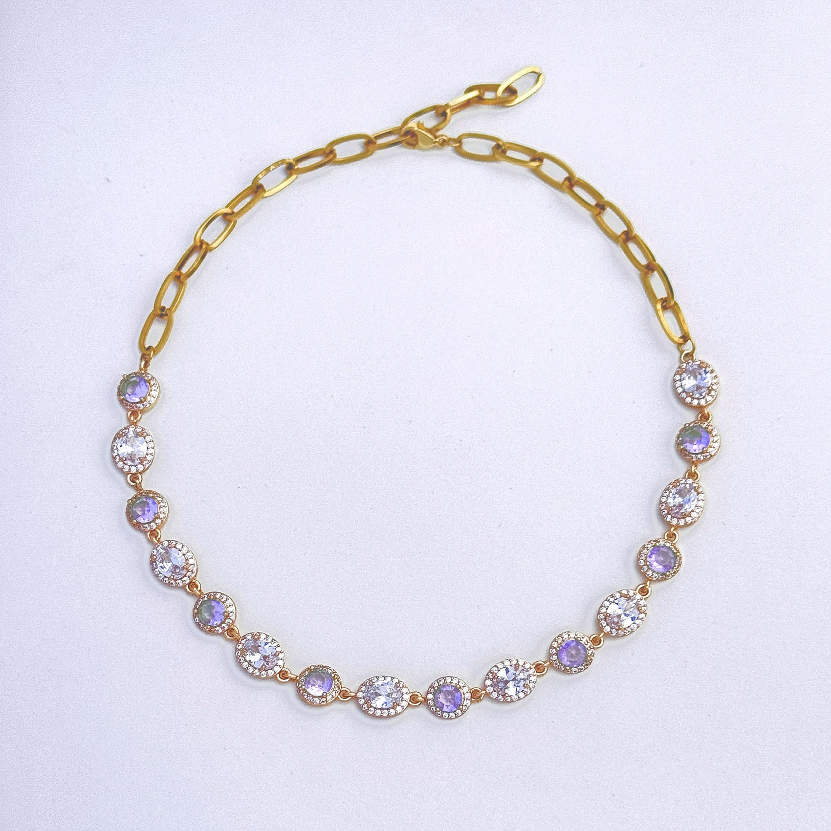 Sparkling Water Lillies multi gems choker Necklace - Disco Eros Finos aka DEF Jewelry - Eternity necklace Fashion accessary (purple)